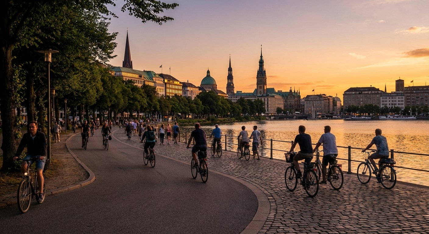 Fahrradfahrer an der Alster Hamburg